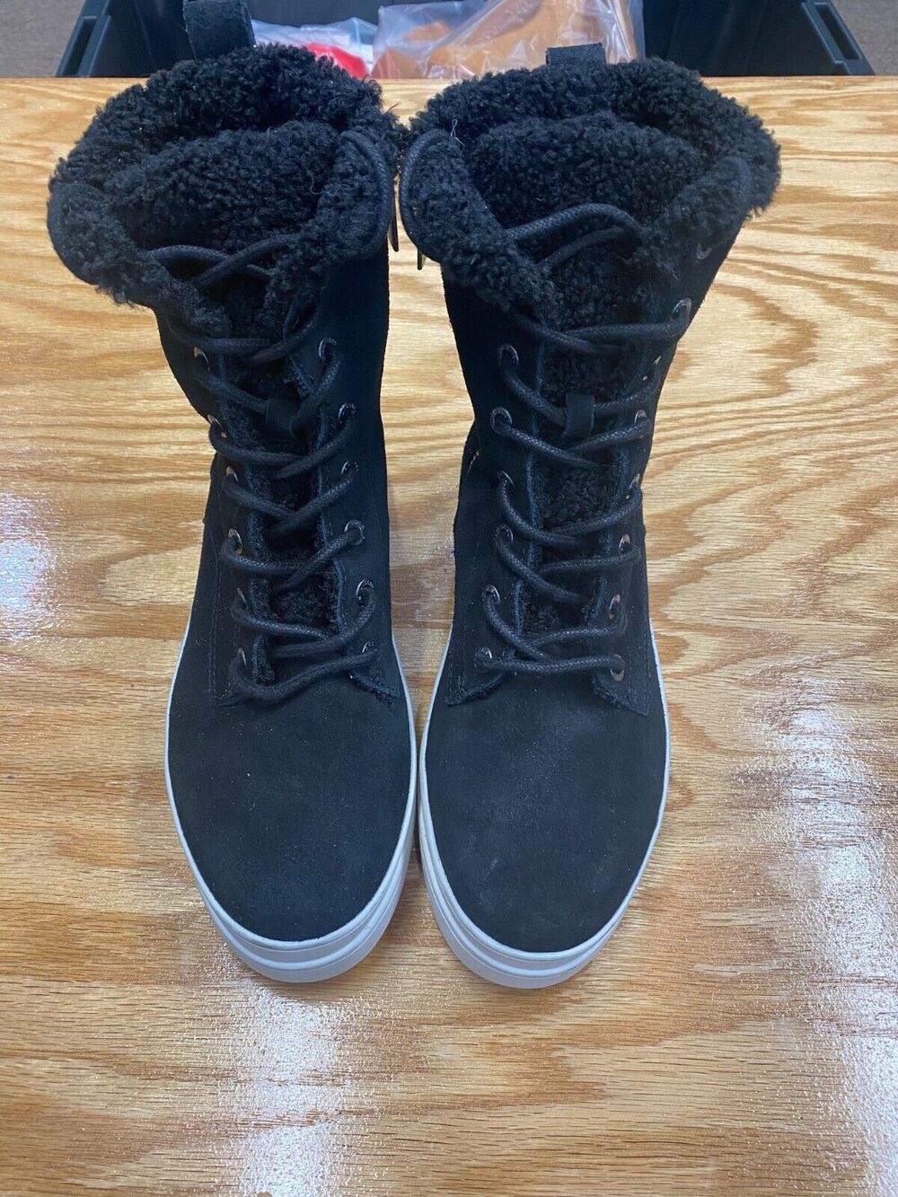 J/Slides Torrie Women's Black Suede Fur Lining Lace Up Waterproof Boots 9 S17